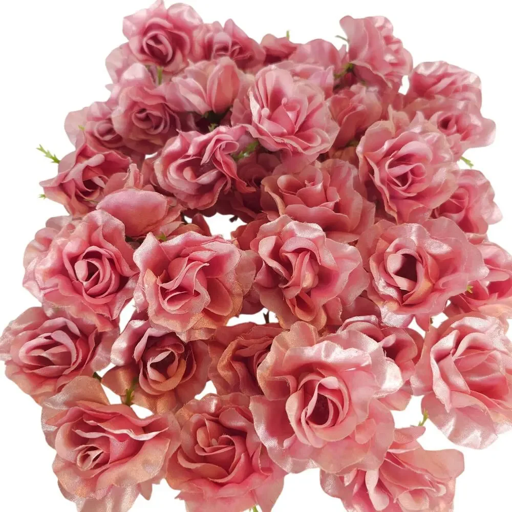 50 Pink Satin Rose Heads Stemless Wedding Floral Craft DIY 2.5in Flowers